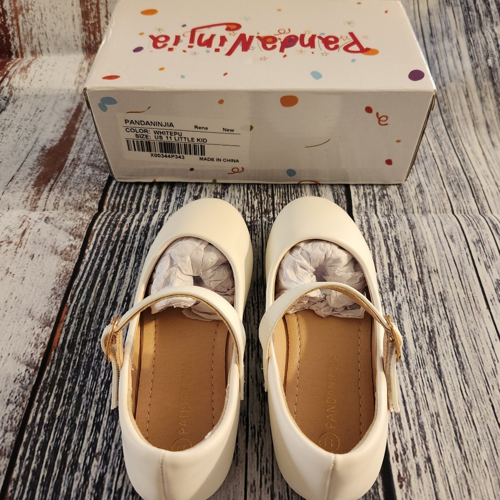 Pandaninja Girls White Mary Jane Style Dress Shoes